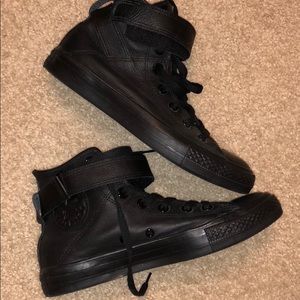 Black leather high top Converse